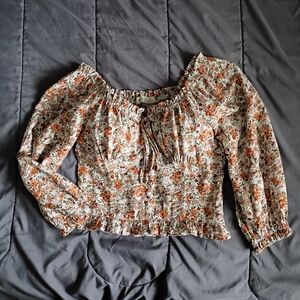 Floral Off-Shoulder Blouse in Orange and Cream